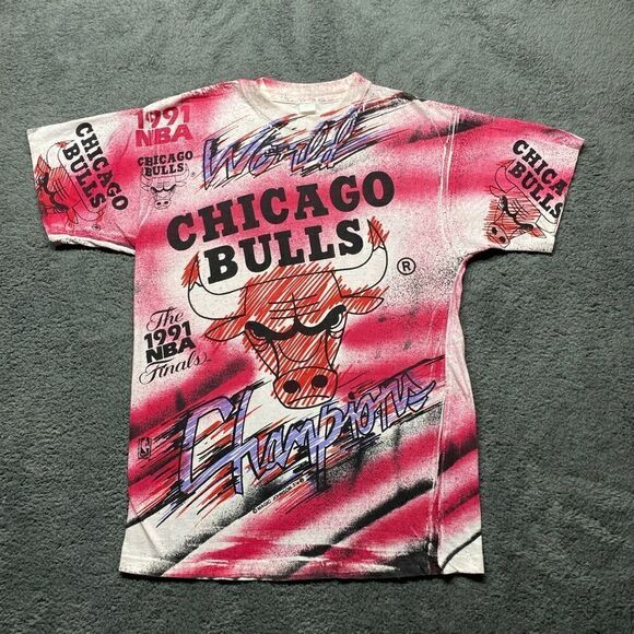 VTG Chicago Bulls 1991 Champs Magic Johnson T’s NBA AOP Print Jordan Large L - Picture 1 of 10